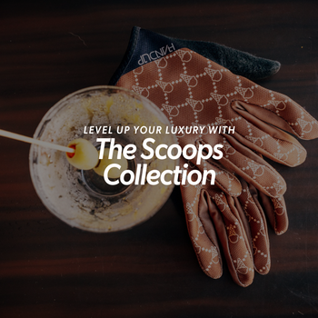 Ice cream cone-themed product with 'The Scoops Collection' text on a blue and pink background
