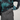 A close-up back view of a person wearing a black and teal tie-dye long-sleeve shirt, dark gray work pants, and teal gloves, reaching into a side pocket for a black bottle.