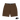 Brown shorts with a visible brand logo on a white background