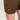 Brown shorts with a logo on the hem against a light background