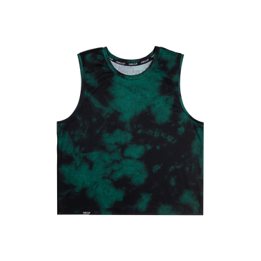 Green and black tie-dye tank top on a white background