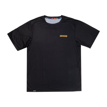 Black t-shirt with 'Handup' logo on a white background