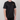 Person wearing a black t-shirt with yellow text on a plain background