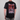 Black t-shirt with red and white graphic design on the back, featuring a skeleton on a motorcycle.