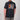 Black t-shirt with a graphic design on the back, worn by a person against a plain background