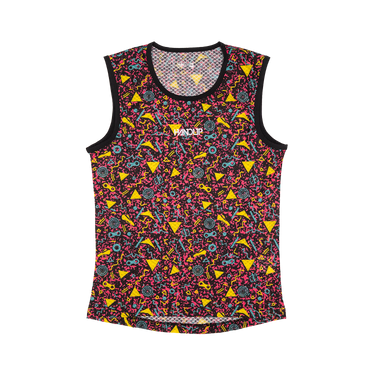 Colorful tank top with geometric pattern on a white background
