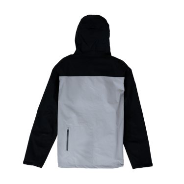 Two-tone black and gray jacket with a hood on a white background