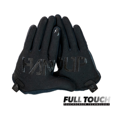Black gloves with touchscreen technology on a white background