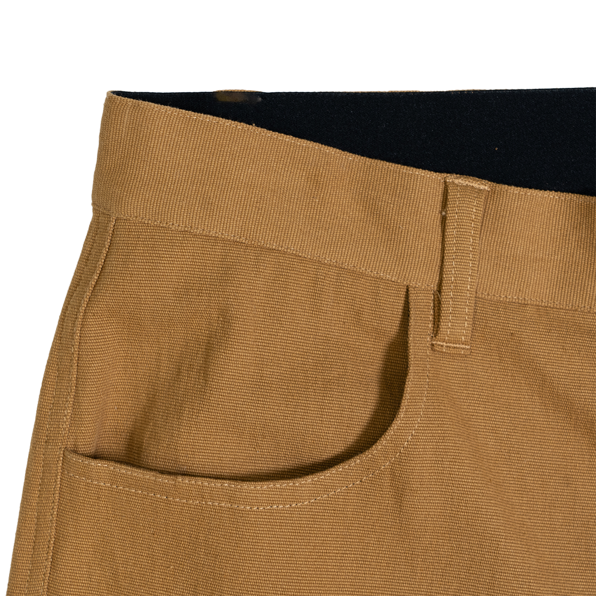 Close-up of brown pants with a pocket on a white background