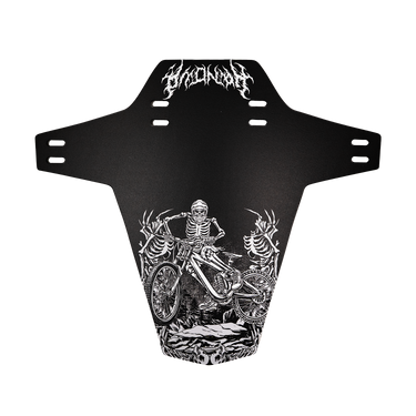 Black fender with skeleton design and 'HANDUP' branding on a white background