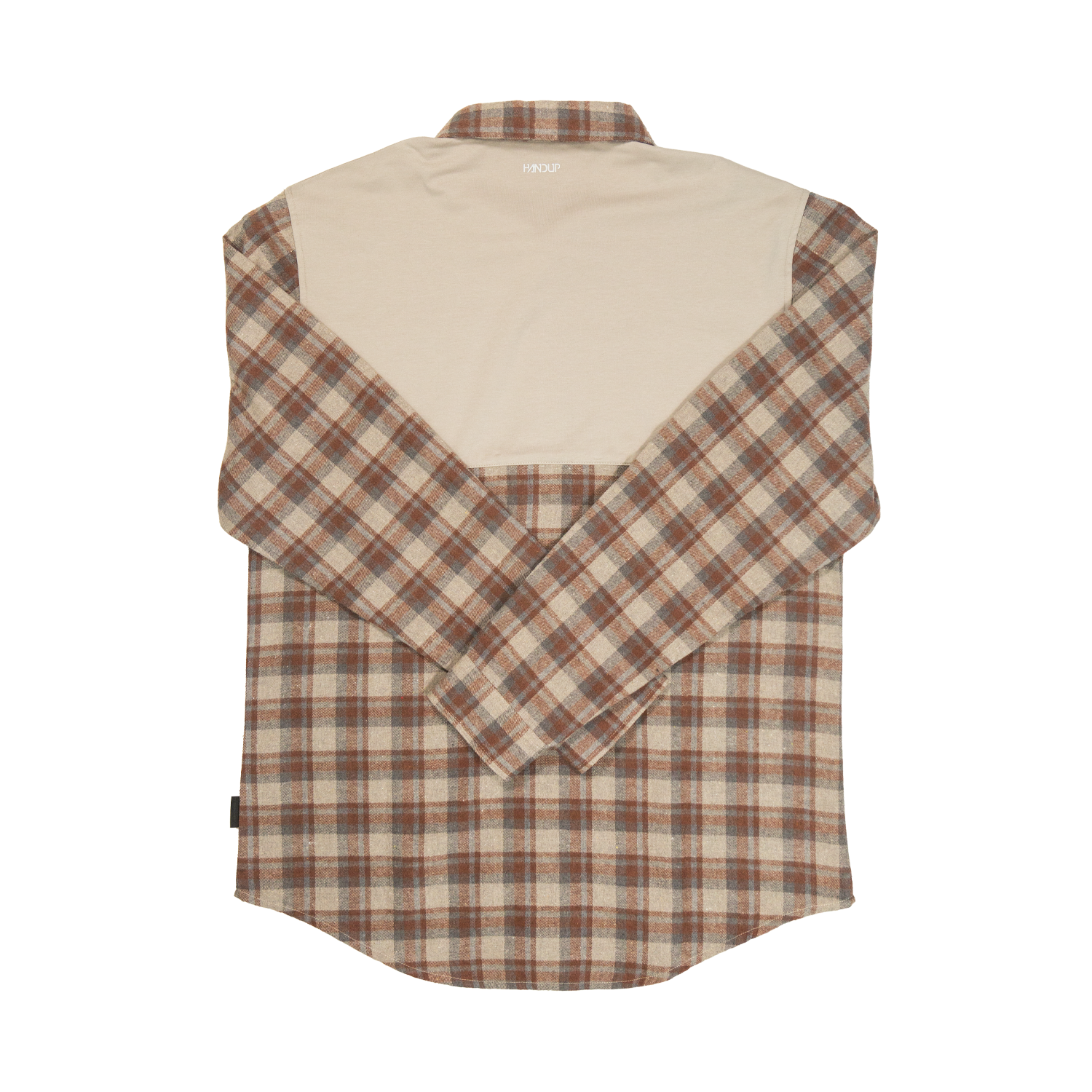 Plaid shirt with a beige collar on a white background