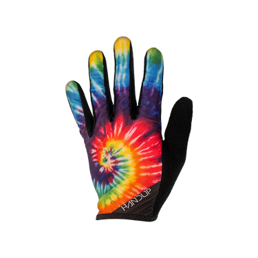 Tie-dye glove with a colorful design on a white background