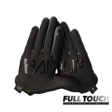 Black gloves with touchscreen technology on a white background