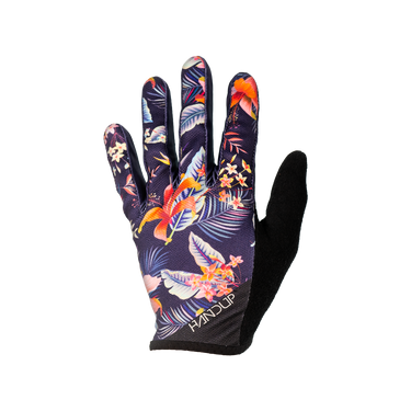 Glove with colorful floral and bird design on a white background
