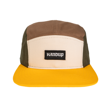 Multicolored cap with 'Handup' logo on a white background
