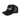 Black trucker cap with white logo on a white background