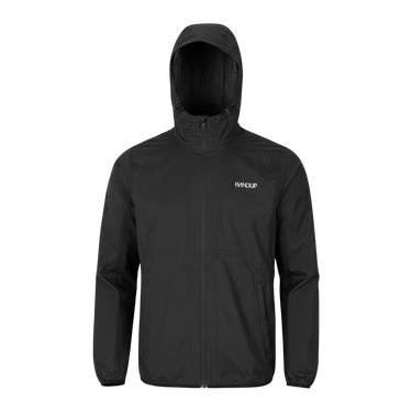 Black jacket with a brand logo on a white background