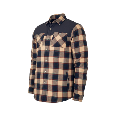 Plaid shirt with black and beige pattern on a white background