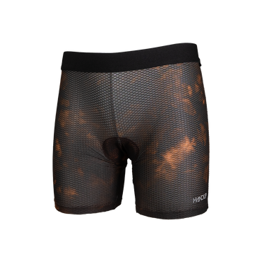 Black mesh athletic shorts with a brand logo on a white background
