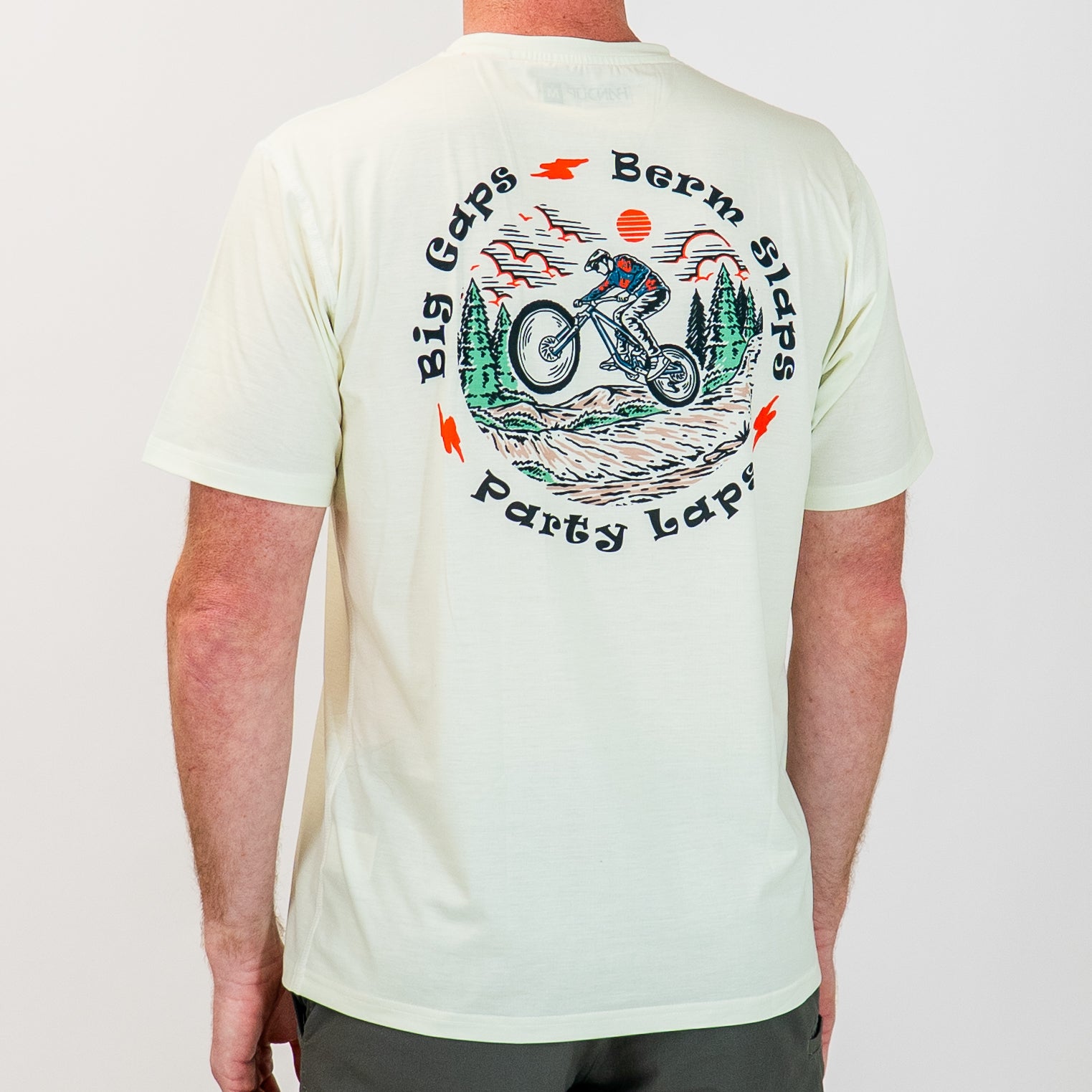 off-white tech shirt with man riding bicycle image