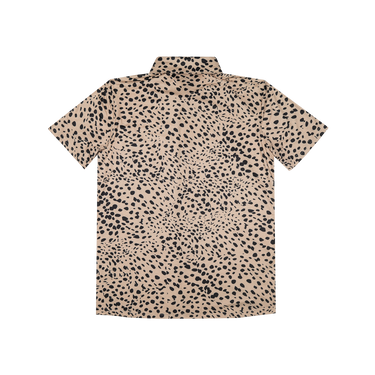 Beige shirt with black dot pattern on a white background