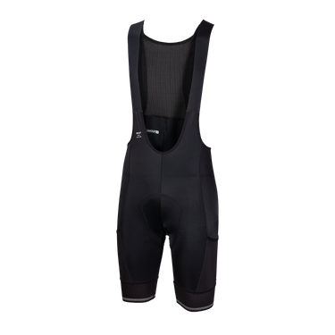 Black cycling bib shorts on a white background