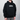 Person wearing a black hoodie with 'HANDUP' text on a plain background