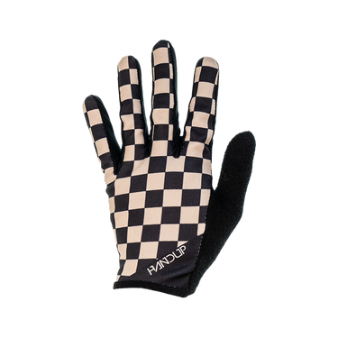 Checkered glove with black and beige pattern on a white background