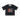 Black t-shirt with graphic design on a white background