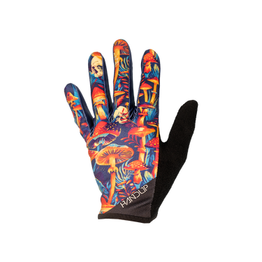 Colorful glove with mushroom design on a white background