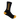 Black sock with yellow text and accents on a white background