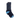 Pair of dark blue socks with colorful pattern and light blue accents on a white background