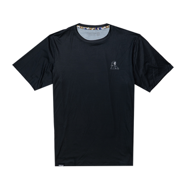black tech shirt with a small logo