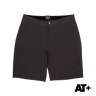 Black shorts with a visible brand label on a white background