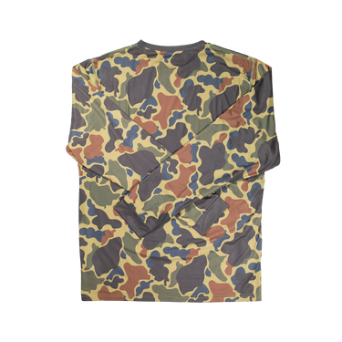 Camouflage-patterned sleeveless shirt on a white background