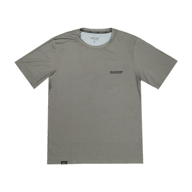 Gray t-shirt with 'HANDUP' branding on a white background