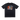 Black t-shirt with a graphic design of a helmet and flames on the back, on a white background.