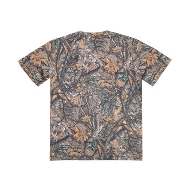 Camouflage-patterned t-shirt on a white background