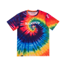Tie-dye t-shirt with 'HANDUP' text on a white background