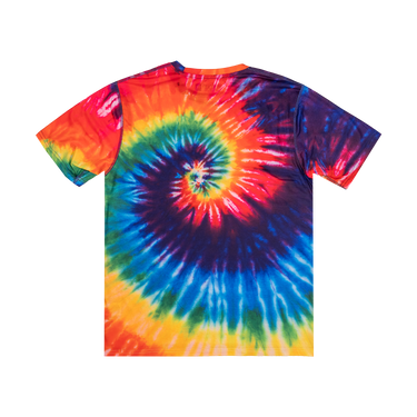 Multicolored tie-dye t-shirt on a white background