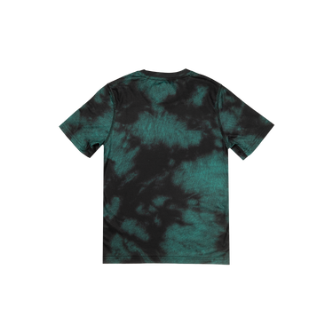 Green and black tie-dye t-shirt on a white background
