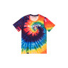 Colorful tie-dye t-shirt with 'Handup' text on a white background