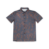 Short-sleeve shirt with orange leaf pattern on a white background