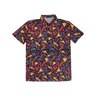 button up shirt with a pink, yellow and blue geometric pattern on a white background