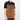 A man wearing a short-sleeve button-front shirt with a black collar and sleeves and a brown suede-like front panel, photographed against a light gray studio background.