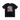 A black short-sleeve t-shirt with a large graphic print on the front showing a skeleton riding a motorcycle over a red patterned background, with the text 'HANDS GLOVES SHIRTS' in white above it.