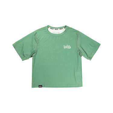 Green t-shirt with a logo on a white background
