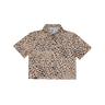 Beige short-sleeve shirt with black pattern on a white background