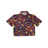 button up shirt with a pink, yellow and blue geometric pattern on a white background
