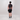 Person wearing a black cycling outfit with colorful patterns on a white background